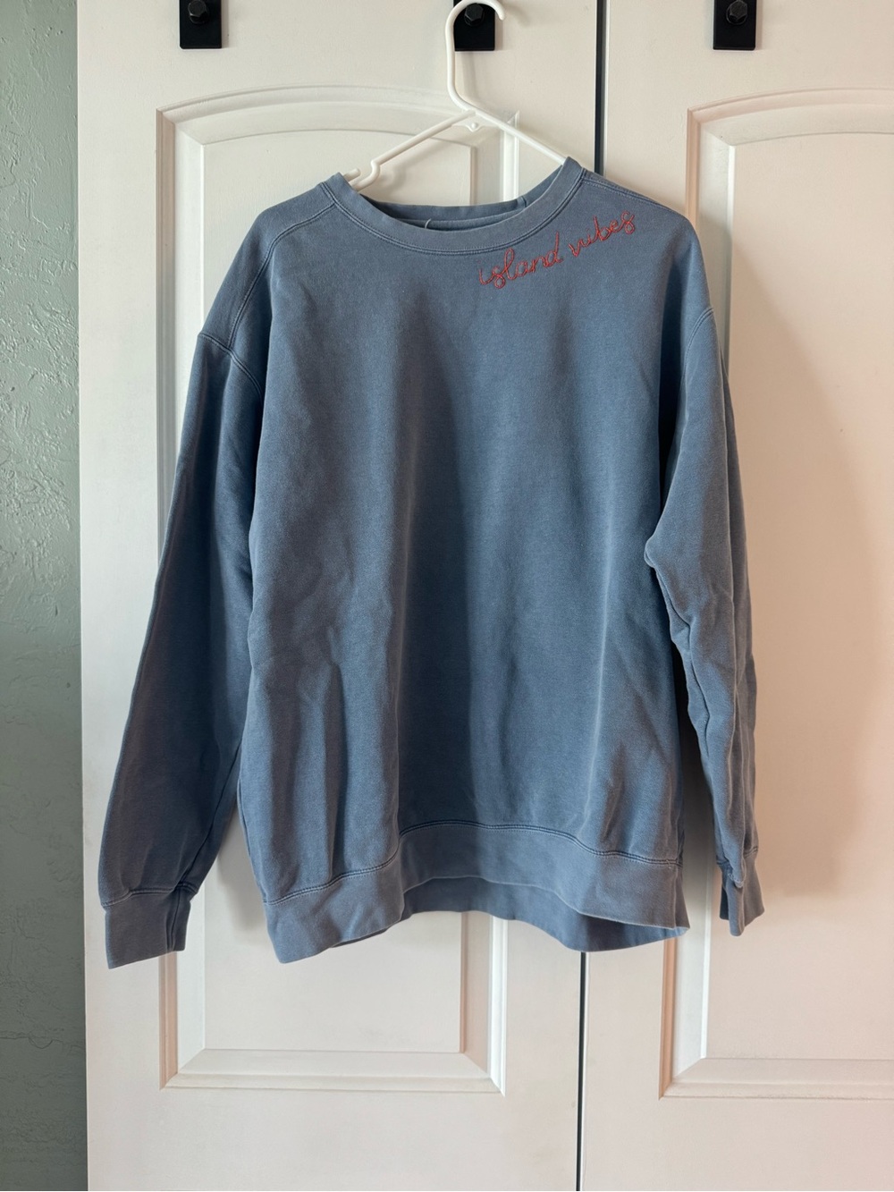 “Island Vibes” Crew Neck Sweatshirt- Dusty Blue